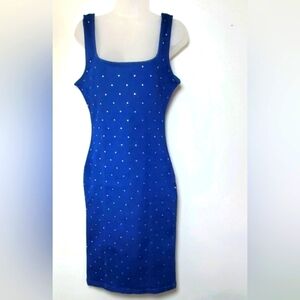 Derek Heart Blue Midi Dress with White Dots
